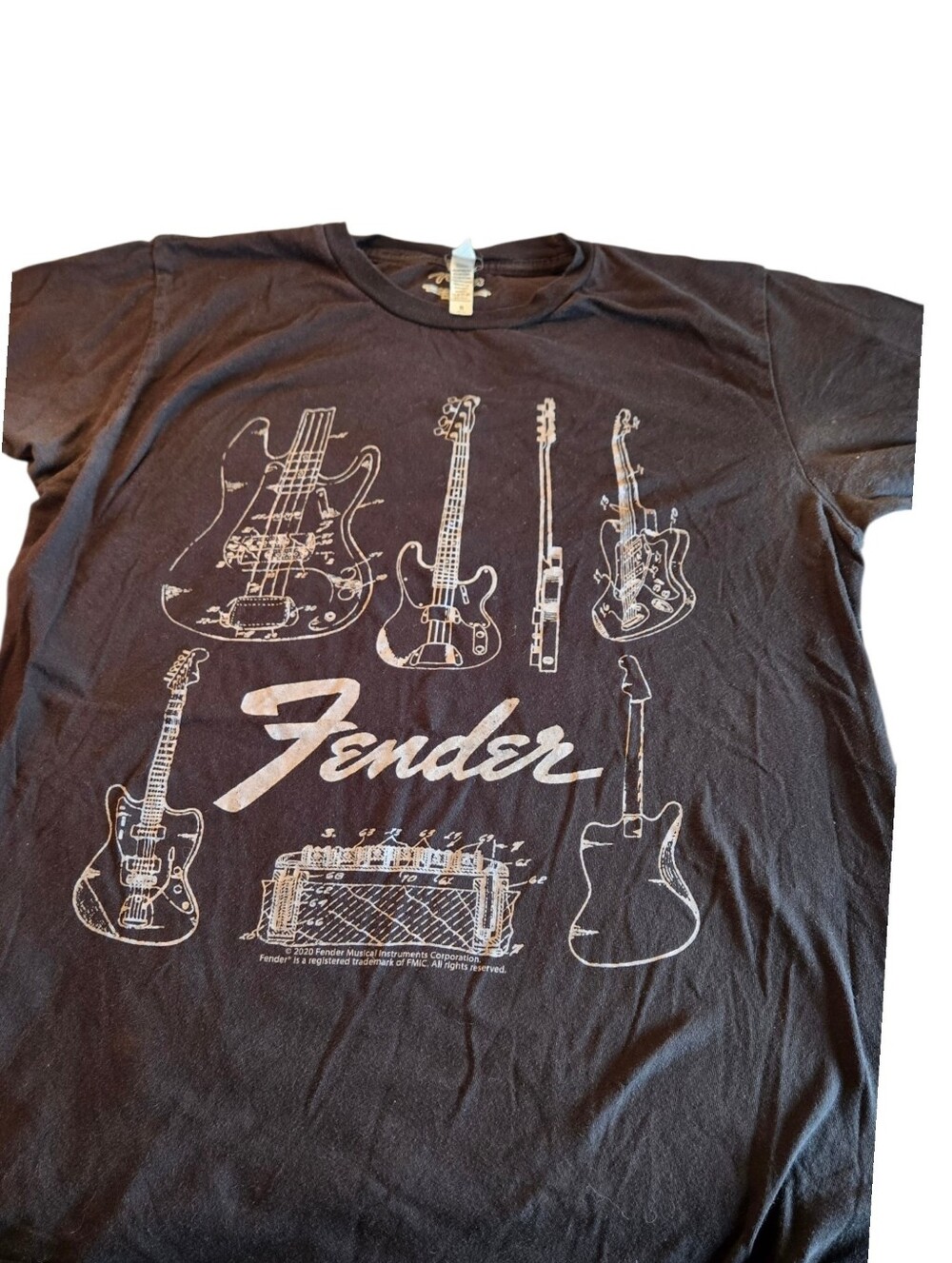 Auni Fender Black Graphic Guitar T-Shirt Size Small